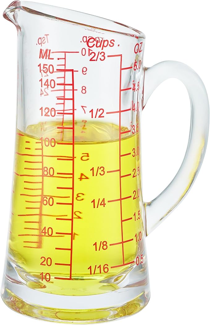 Ackers Glass Measuring Cup 5 Oz/150ml Shot Glass Measuring Cup with V-Spout,Insulated handle