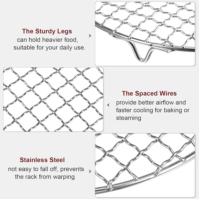 HARFINGTON Round Cooking Rack 13-inch 201 Stainless Steel Cross Wire Barbecue Grill Net with 20mm Legs for Cooking Baking Steaming BBQ