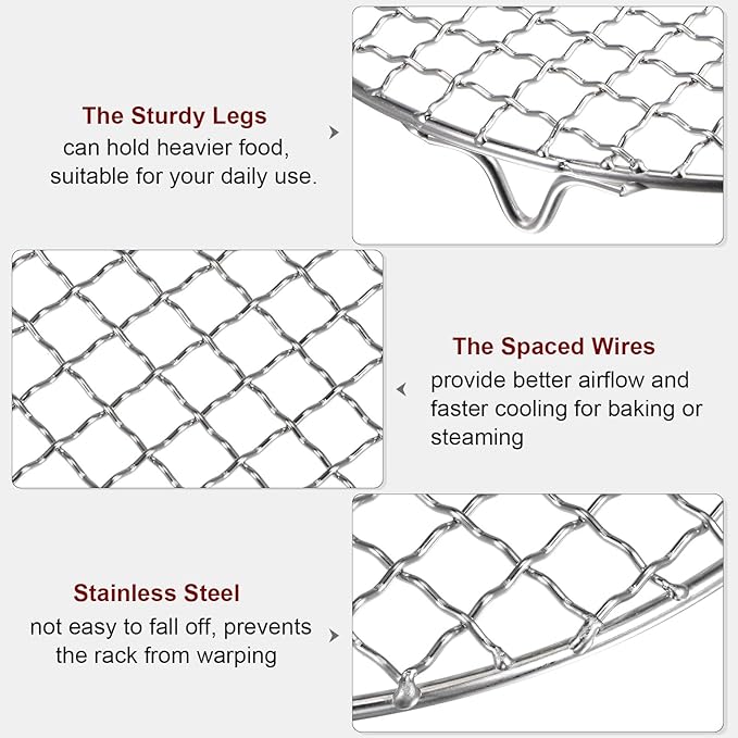 HARFINGTON Round Cooking Rack 10-inch 201 Stainless Steel Cross Wire Barbecue Grill Net with 20mm Legs for Cooking Baking Steaming BBQ