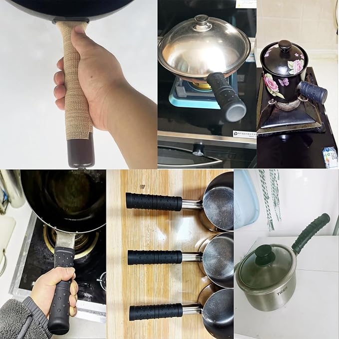 2 Pack Wok Pan Handle Cover Grip ID 30mm Cylinder Silicone Heat Resistant Hot Handle Holder Sleeve for Chinese Hand Hammered Iron Woks Stir Fry Pans Carbon Steel Pow Round Bottom Pot