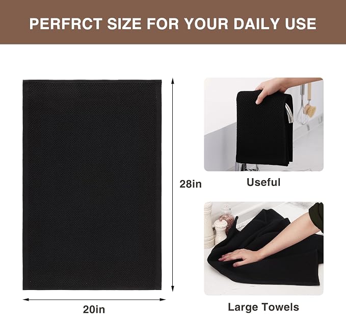 Homaxy 100% Cotton Oversized Waffle Weave Kitchen Towels 6-Pack, Black | 20 x 28 Inches, Ultra Soft Absorbent Dish Towels, Quick Drying Large Cleaning Towels