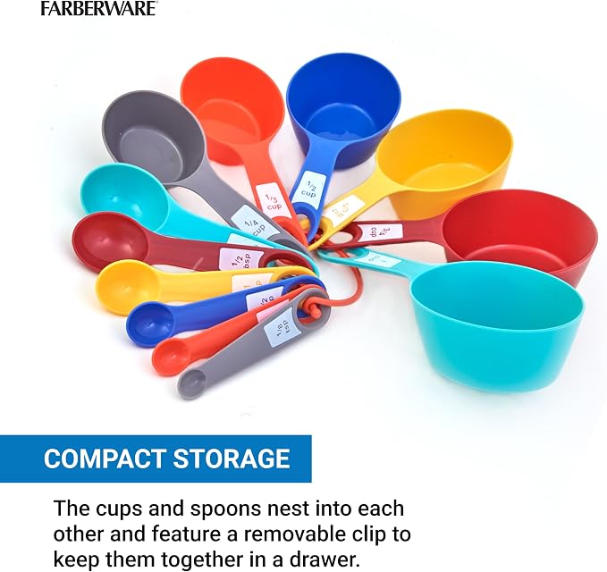 Farberware Measuring Cups and Spoons Set, 12-Piece Rainforest Collection with Color-Coded Nesting Design for Cooking and Baking, Dishwasher Safe