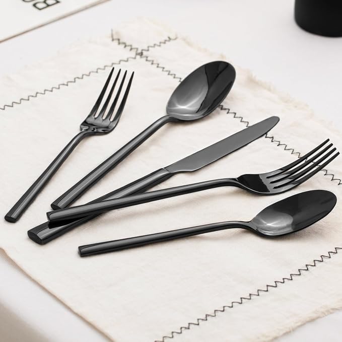 Black Silverware Set, 40-Piece Forged Flatware Set Cutlery Set Premium Stainless Steel, Service for 8, for Kitchen, Home, Wedding, Party, Mirror Polished and Dishwasher Safe