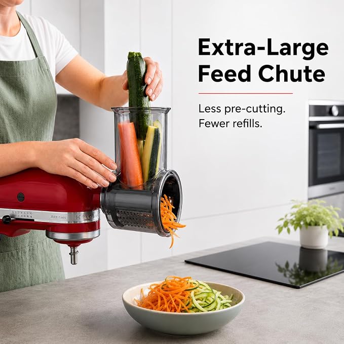 5-Blade For KitchenAid Shredder Attachment Fit Kitchenaid Mixer All Models | Large Feed Chute Cheese Grater, 304 Stainless Steel Blades, Vegetable Shredder, Kitchen Aid Accessories and Attachments
