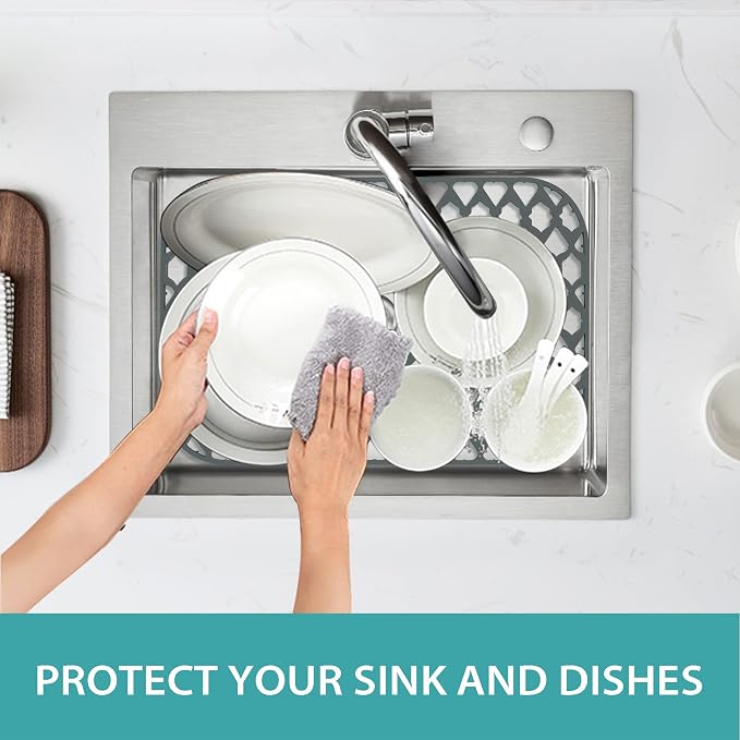Silicone Kitchen Sink Protectors Mats - 12" 13" 14" 16" 18" 19" 21" 22" 24" 25" 26" 28" 30", Heat Resistant, Machine-wash (19”x14”, Rear Drain)