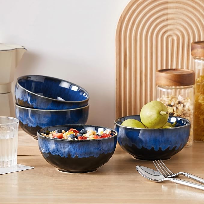 vancasso Starry 24oz Bowls for Soup, Ceramic Blue bowls Set of 4 | Deep Bowls for Cereal, Salad and Oatmeal, Dishwasher & Microwave Oven Safe