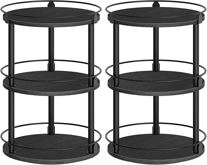Spice Rack, Set of 2 Lazy Susan Organizer, 3 Tier Turntable Organizer For Cabinet, Compact and Versatile, for Kitchen Countertop, Black SR23L2BB