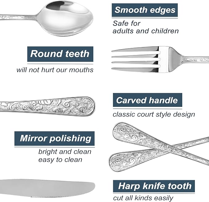 Runfly Vintage Carved Silver Stainless Steel 20-Piece Flatware Set | Silverware Set, Modern Embossed Cutlery Set Utensils Kitchen Including Fork Spoon and Knife