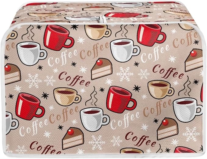 Coffee Pattern Toaster Cover 2 Slice Dustproof Toaster Bread Maker Cover Small Kitchen Appliance Fingerprint Protection Kitchen Decor