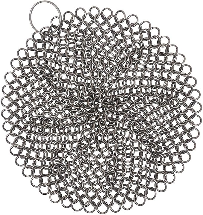 Cast Iron Cleaner 4.5" x 4.5" 316L Stainless Steel Chainmail Scrubber Round For Cast Iron Pan Griddle Skillet Dutch Oven Wok, Pan Pot BBQ Grills