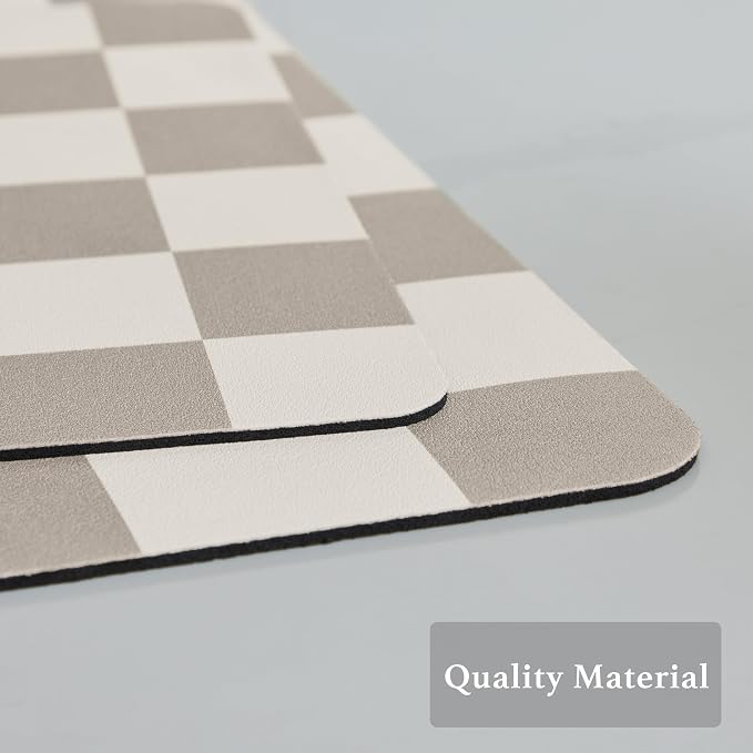 Ohocut Checkered Dish Drying Mat for Kitchen Counter, Coffee Bar Station Accessories, Retro Cute Aesthetic Modern Absorbent Drainer Mat Kitchen Drying Mat Easy Clean, Khaki 16" x 24"