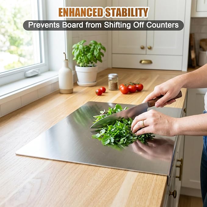 Stainless Steel Cutting Board with Lip, Non Toxic Kitchen Countertop Stainless Steel Cutting Board, Dishwasher Safe Metal Chopping Board for Meat, Fruits, Vegetables, Baking (60 x 40cm/23.6 x 15.7 in)