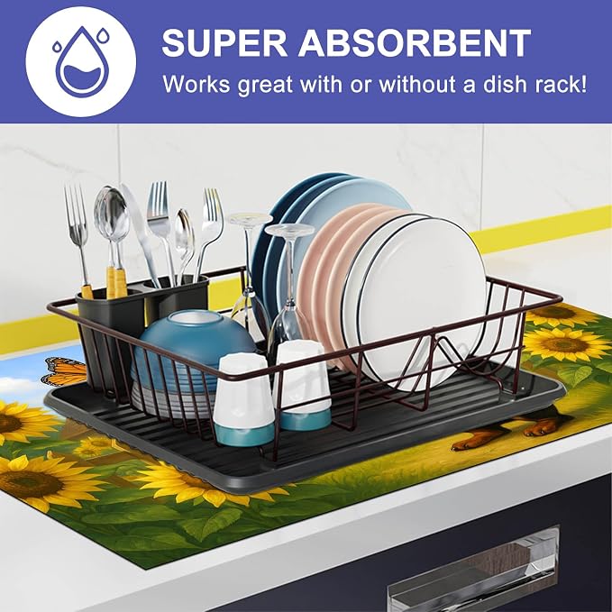 HOMETITUTE Sunflower Dachshund Stove Top Cover 28x20 Diatomite Heat Resistant