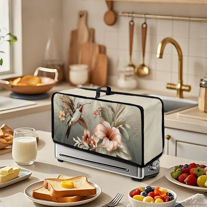 ZDCUSTOM 2 Slice Slim Toaster Cover Keep Kitchen Small Appliance Clean Dustproof Waterproof Long Slot Bread Maker Machine Dust Cover Vintage Flower Hummingbird