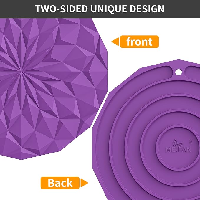 ME.FAN Silicone Trivet Mats - 4 Pack Pot Holders - 7.4'' Thickened Hot Pads for Hot pots, Pans and Dishes, Heat Resistant Silicone Trivet for Table and Counter Top Deep Purple