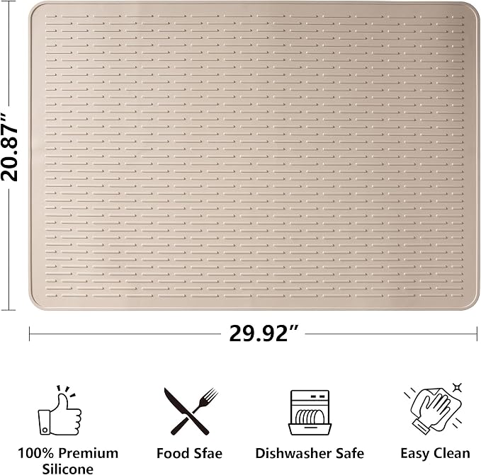 Stove Top Cover for Electric Stove- Range Covers for Electric Stove,Silicone XXL Dish Drying Mat, Glass Cooktop Covers, Flat RV Range top Mats (Taupe Thickened, 30"x21")
