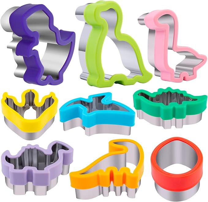 Nifogo Dinosaur Cookie Cutters 9 Pcs | Dino Shapes, Dinosaur Theme Birthday Party, Stainless Steel, for Kids DIY Kitchen Baking