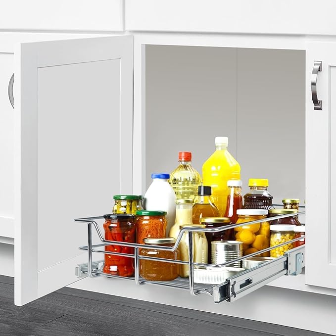 Pull Out Cabinet Organizer 18" W X 22" D, Chromed, Full Slide Out Drawers | For Kitchen Organizers and Storage, Pull Out Drawers For Cabinets Capacity Heavy Duty Caddy, Cabinet Shelves, Bathroom Pantry
