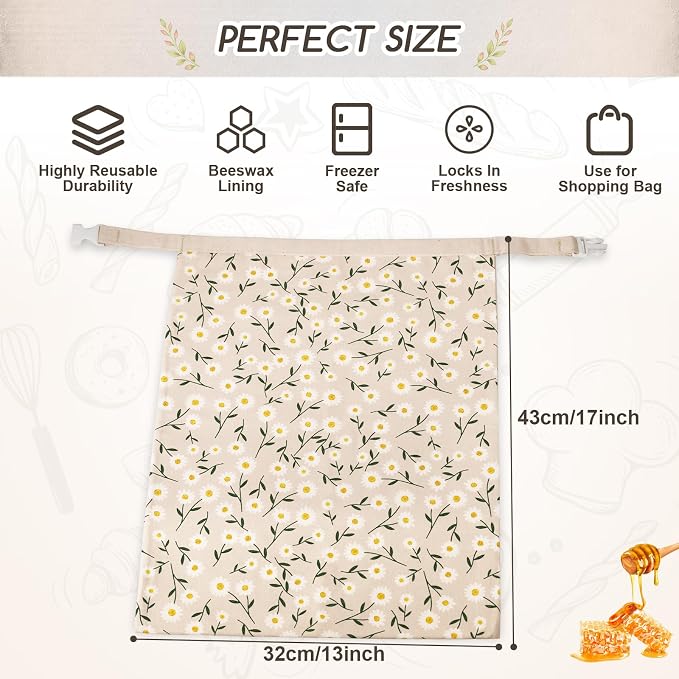 2 Pack Beeswax Bread Bags for Homemade Bread, Sourdough Storage XL 17"x13" | Reusable Bees Wax Bread Bag & Keeper, Natural Canvas with Premium Box for Home Baking, Freezer Storage & Outdoor Use