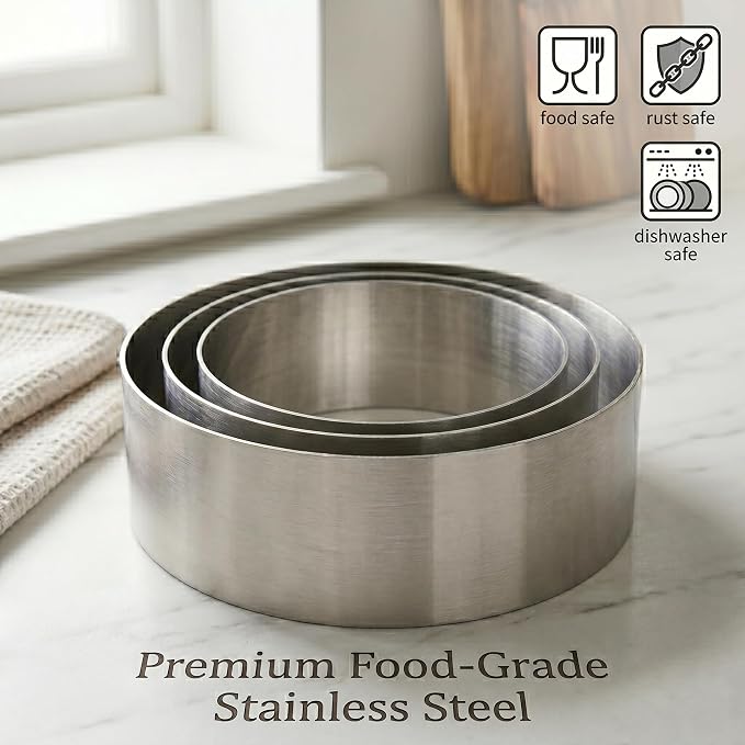 Large Round Cake Ring Set-4/6/8 Inch Biscuit Cutter Stainless Steel Circle Pancake Mold English Muffin Ring