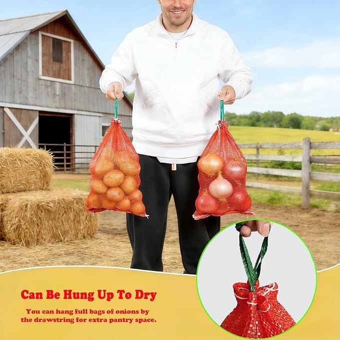 Mesh Onion Bags-50 Pack Reusable Vegetable Storage Bags with Drawstring. | Breathable Mesh Produce Bags for Potatoes, Onions, Garlic, Fruits, Fresh for Kitchen Pantry Organization (Pack of 50)