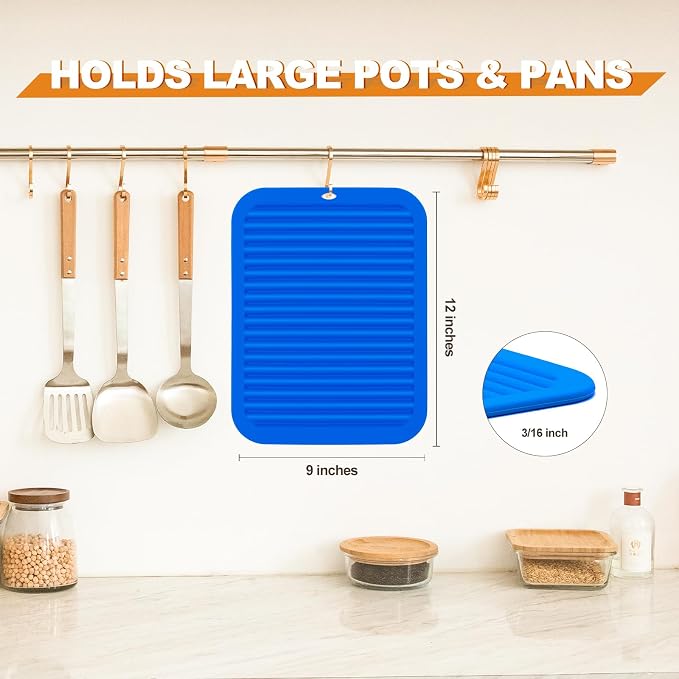 4 Pack Square Silicone Trivets | Hot Pads for Kitchen, Hot Pots and Pans, Hot Dishes, Countertops, Heat Resistance to 480°F, True Blue