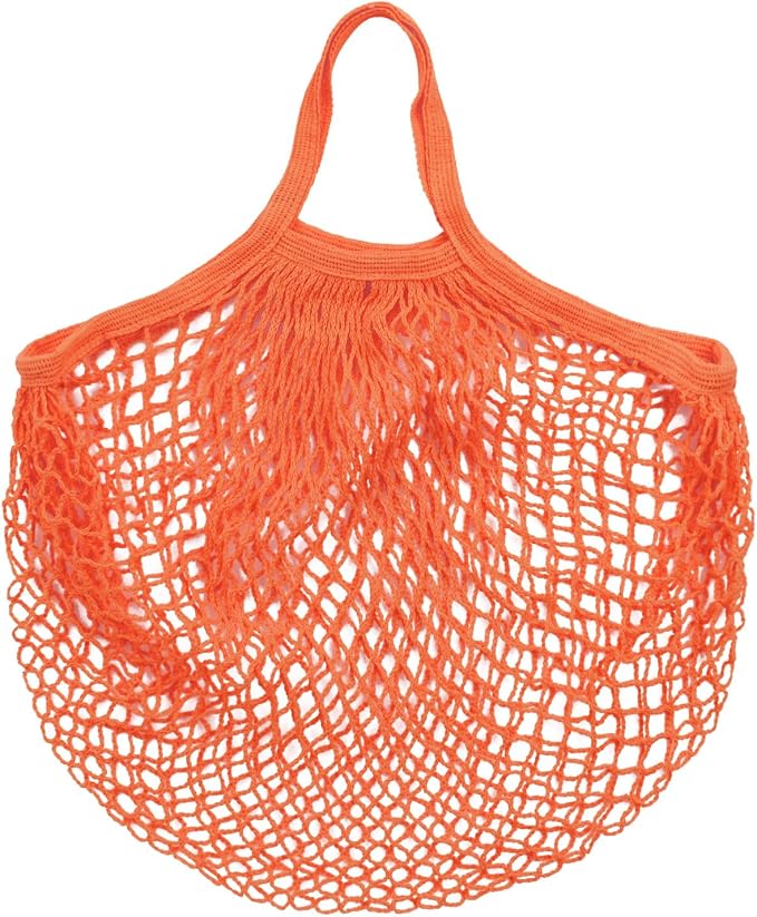 M METERXITY 1-Pack Cotton Mesh Bag, Reusable Washable Mesh Net String Grocery Bags, Reusable Produce Bags with Handle, Net Tote Bag for Fruits/Vegetables Shopping [Orange, Short Handle]