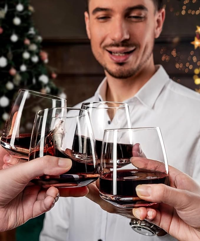 OJA Wine Glasses Set, Crystal Stemless Red Wine Glass, Set of 6, 13.5 oz | Dishwasher Safe, Red White Wine glass, Hand Blown, Unique Gifts for Him Her for Birthday, Wedding, Christmas, Anniversary