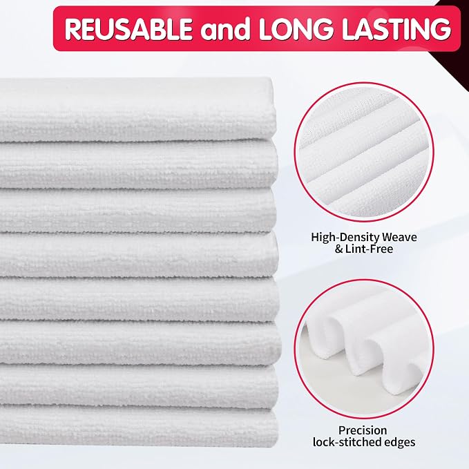 White Microfiber Cleaning Cloth -Pack of 8, Highly Absorbent Cleaning Rags, 16"X12" All Purpose Cleaning Towels for Housekeeping, Kitchen, Car, Lint Free and Reusable Microfiber Towels