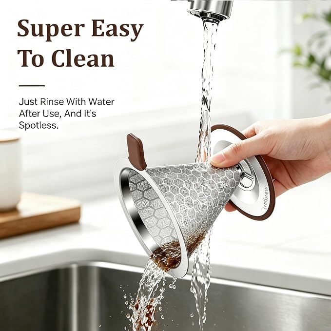 Pour Over Coffee Dripper, Stainless Steel Coffee Filter 600 Mesh Ultra-Fine,Paperless Reusable Coffee Filter,1-2 Cup Portable Single Serve Coffee Maker for Home Office Travel