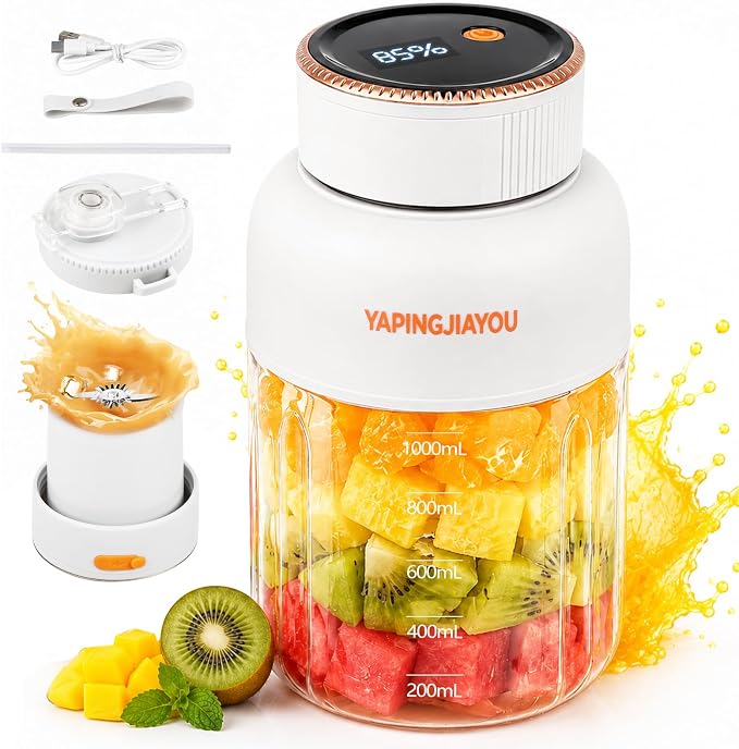 Portable Blender, Personal smoothie juicer, Shaker blender, 33oz USB portable rechargeable Juicer cup with 38 Blades for Kitchen, Travel, Gym， Office – Cream White