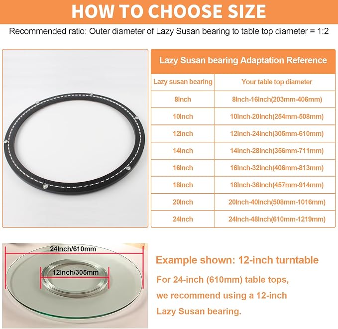 20 Inch Lazy Susan Bearing Base, 450 LBS Load Capacity Heavy-Duty Mute Turntable Ring Lazy Susan Hardware for Dining Table, DIY Projects (Black)