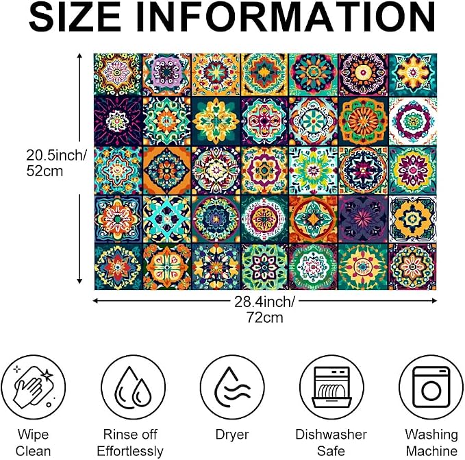 Bohemian Stove Top Cover 28x20 Inch Colorful Pattern Glass Cooktop Cover | Heat Resistant Cooktop Protector Mat with Non-Slip Backing, Scratch Protection and Countertop Drying Mat.