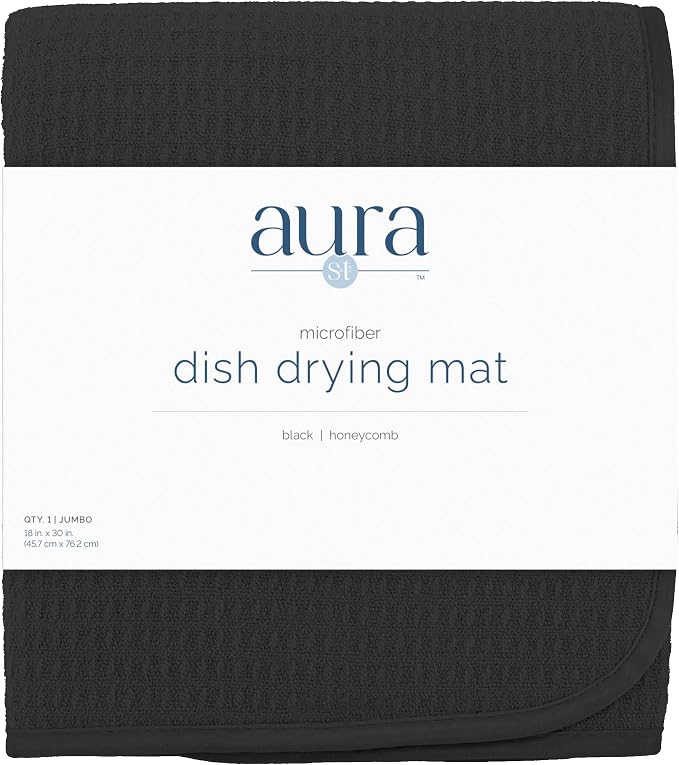 S&T INC. Dish Drying Mat, 18" x 30", Jumbo, Black | Absorbent Microfiber, XXL Kitchen Counter Mat for Dishes, Utensils, Pots and Pans, Machine Washable