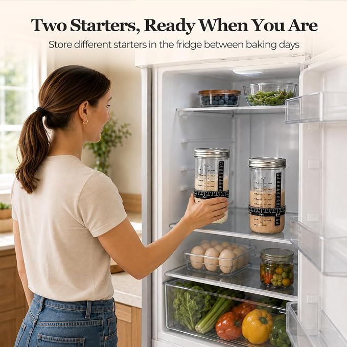 ComSaf Sourdough Starter Jars, 2 Pack Wide Mouth Mason Jars 34oz (1L) | BPA-Free Materials, Quart Size Glass Jars, Stainless Steel Lid, Gifts For Sourdough Bread Bakers And Enthusiasts
