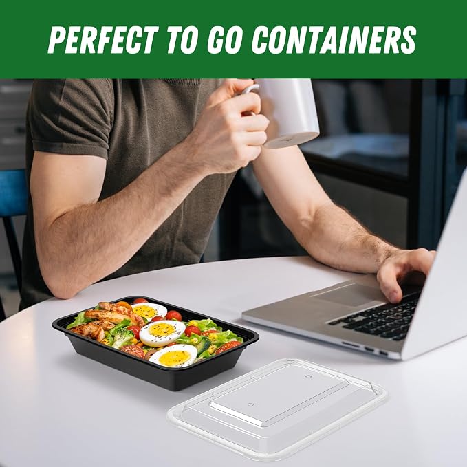 Dealusy 50 Pack (100-Piece) 28 oz Meal Prep Containers Reusable with Lids | Sturdy Leakproof & Food Safe, Microwave, Freezer, Dishwasher Safe Prep Containers, To Go Take Out Plastic Food Storage