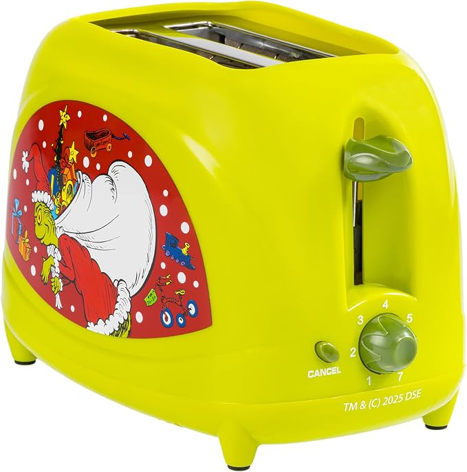 Uncanny Brands Dr. Seuss How the Grinch Stole Christmas Toaster, 2-Slice Holiday Breakfast Gift, Grinch Face Toast Design
