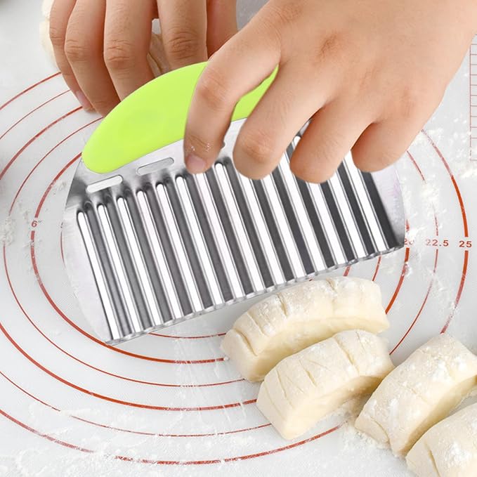 JAYVAR Large Crinkle Cutter French Fry Cutter, Potato Wavy Chopper | Stainless Steel Vegetable Crinkle Cutting, Large Wave Slicer, Onion Chopping Tool with Handle