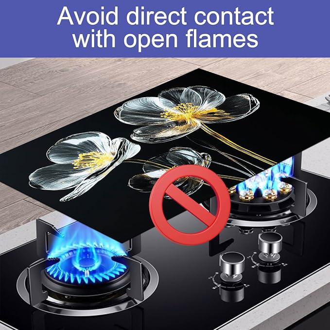 HOMETITUTE Elegant Glass Blossom Stove Top Cover 28x20 Diatomite Mat