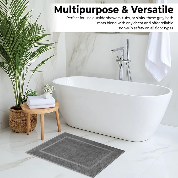 KAHAF COLLECTION Bath Mat Floor Towel Set - Absorbent Cotton Hotel Spa Shower/Bathtub Mats [Not a Bathroom Rug] 22"x34" Pack of 2