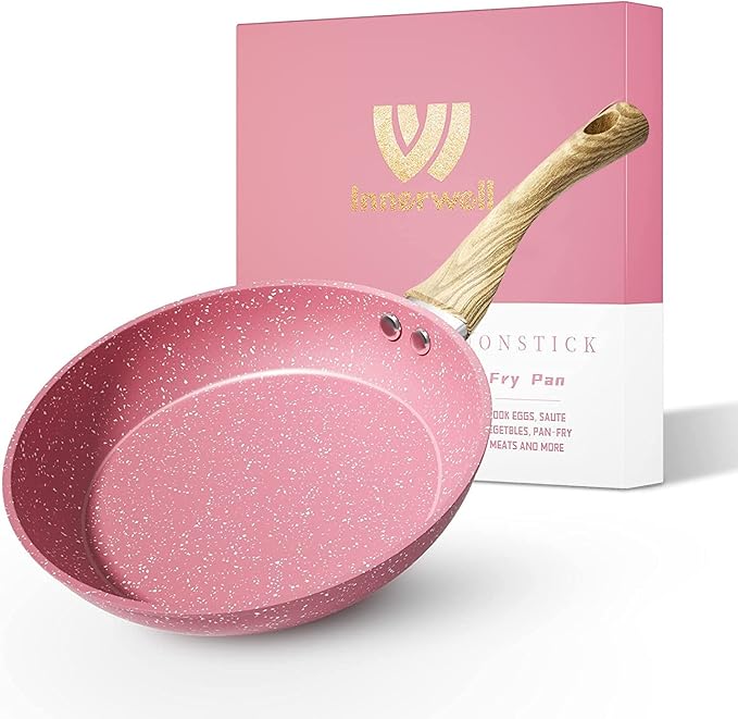 Frying Pan Nonstick, 9.5 Inch Pink Egg Pan, Non Stick Fry Pan 100% PTFE PFOA-Free Omelet Skillet Pan, Toxin-Free Skillets Stone Cookware, Anti-Warp Base with All Stove Tops, Induction Compatible | Even Heating All Stove Compatible, PFOA PFOS Free, Gran...