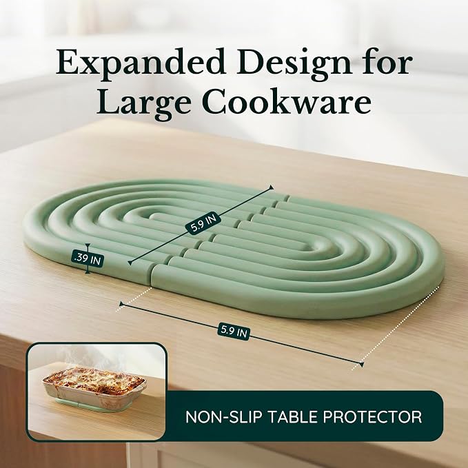 Silicone Trivets for Hot Dishes, Heat-Resistant, Non-Slip Pot Holders for Kitchen & Coasters Durable Hot Pads for Pots, Pans, Baking Dishes & Kitchen Appliances Set of 2 Willow Green