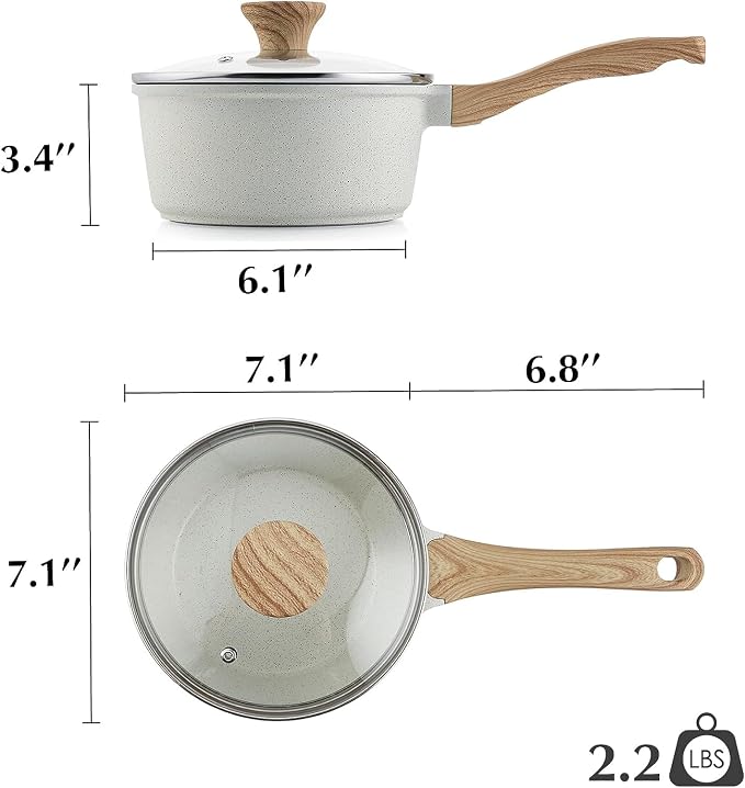 SENSARTE White Ceramic Nonstick Saucepan with Lid Set, Small Cooking Pot with Stay Cool Handle, Induction Compatible Saucepot, White Granite Coating, PFOA/PFAS Free, 2.0 + 2.5QT | Cooking Pot with Stay Cool Handle, Induction Compatible Saucepot, White ...