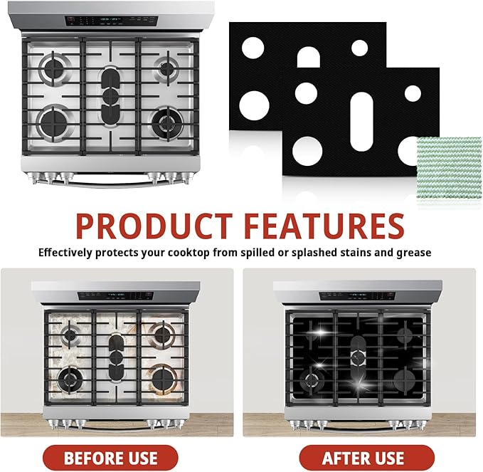2 Pack Stove Covers, Gas Range Protectors for Samsung Gas Range Stove Cover Reusable Stove Top Covers for Samsung Gas Burners, Oven Liners Mat Gas Range Protectors Covers Non-Stick Washable