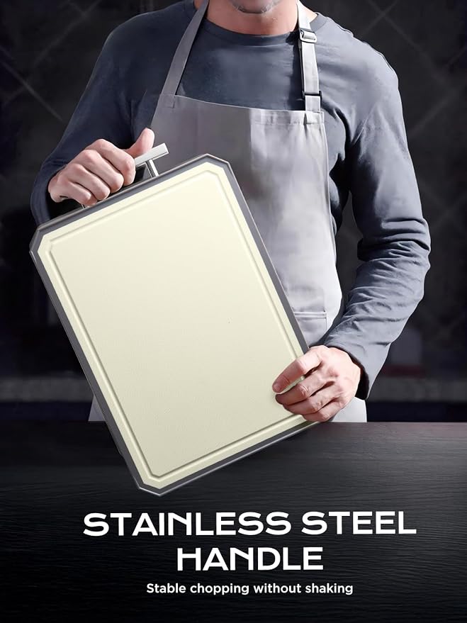 SNOWCLAD Stainless Steel Cutting Board,Non Toxic chopping for kitchen | Metal Cutting Board,Double Sided Stainless Steel/Wheat straw pp Large for meat,Dishwasher Safe [16*11Inch]