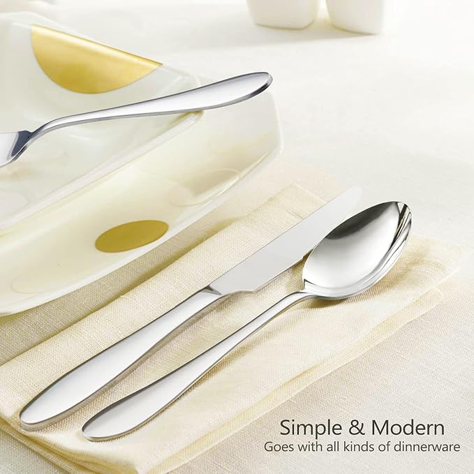 HaWare 60-Piece Silverware Set for 12, Stainless Steel Flatware | Food Grade Cutlery Tableware for Home, Modern Ergonomic Eating Utesils, Mirror Polished, Dishwasher Safe