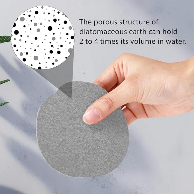 Diatomaceous Earth Coasters Set of 8，Cool Absorbent Quick-Dry Drink Coasters for Desks, Cute Modern Stone Design with Stylish White Aesthetic (8, Light Grey)