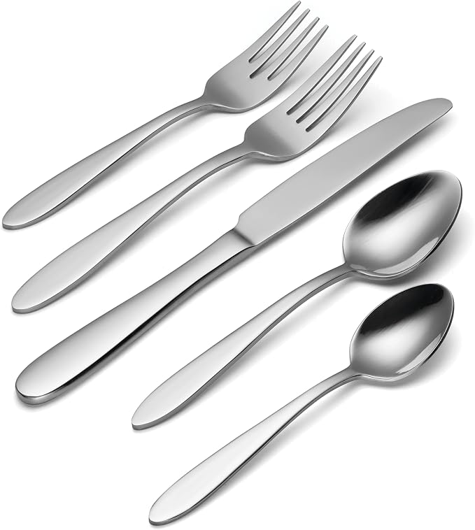 Oneida Mooncrest 45-Piece 18/0 Silverware Set for 8, Flatware | mirror finish, dishwasher safe | includes serving spoons and utensil set | cutlery set, wedding silverware