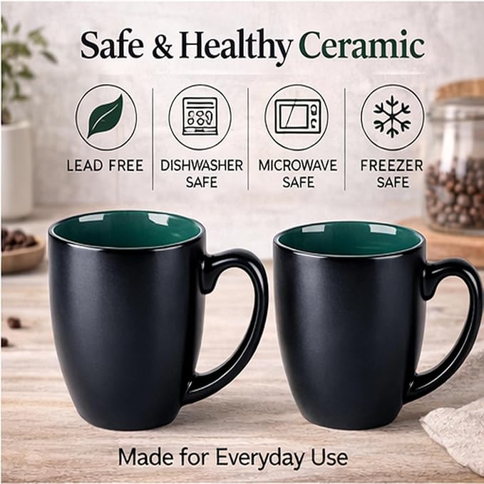 GBhome 16 oz Coffee Mugs Set of 6, Ceramic Coffee Cups- Green