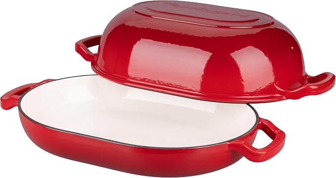 VORRINGARD Enameled Cast Iron Sourdough Bread Oven, Dutch Oven, Loaf Cast Iron Bread Pan for Homemade Bread Baking, Meatloaf Pan with Lid, 7QT, Red